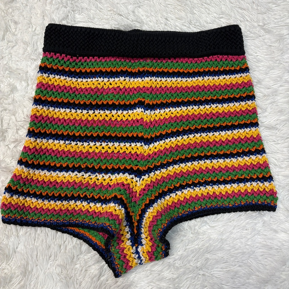 Zara High-Waist Crochet Stripe Shorts in Black, Yellow, Green, Pink, Blue